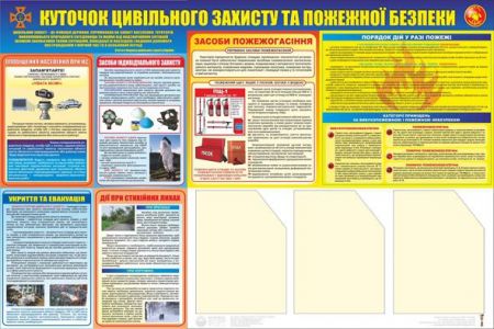 Куточок цивільного захисту та пожежної безпеки.(з 3-ма кишенями). 0,8х1,2. Пластик