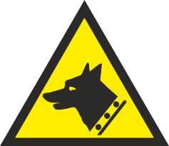 Знак попереджувальний. Засторога: сторожовий пес (Згідно ДСТУ ISO 7010:2019).