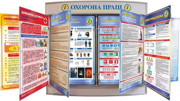 Стенд об'ємний подвійний 1460 (2650)х1314х180 з двосторонніми рухомими стендами 1000х600, 8 рухомих стендів. Без підсвічування